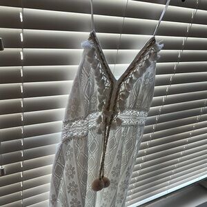 White Asymmetrical Babydoll Dress with Tie Front